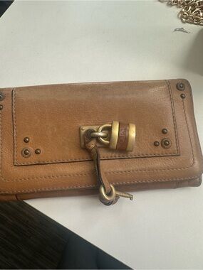 Chloé Brown Leather Wallet with Gold-Tone Padlock
